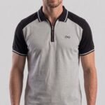 Men's Light Grey & Black Colorblock Zipper Polo T-Shirt
