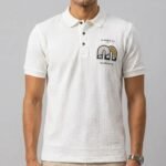 Men's Off-White Textured Graphic Chest Patch Polo T-Shirt