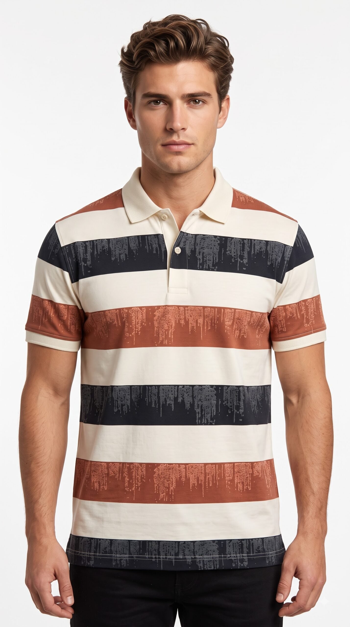 Model_wearing_reference_garment_2K_202608120000 Mack Jonney Men's Striped Cotton Rich Polo T Shirt | Collar Tshirts - Image 1
