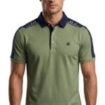 Men's Olive Green & Navy Colorblock Typographic Shoulder Polo T-Shirt