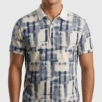 Men's Off-White & Indigo Tie-Dye Printed Regular Fit Polo T-Shirt