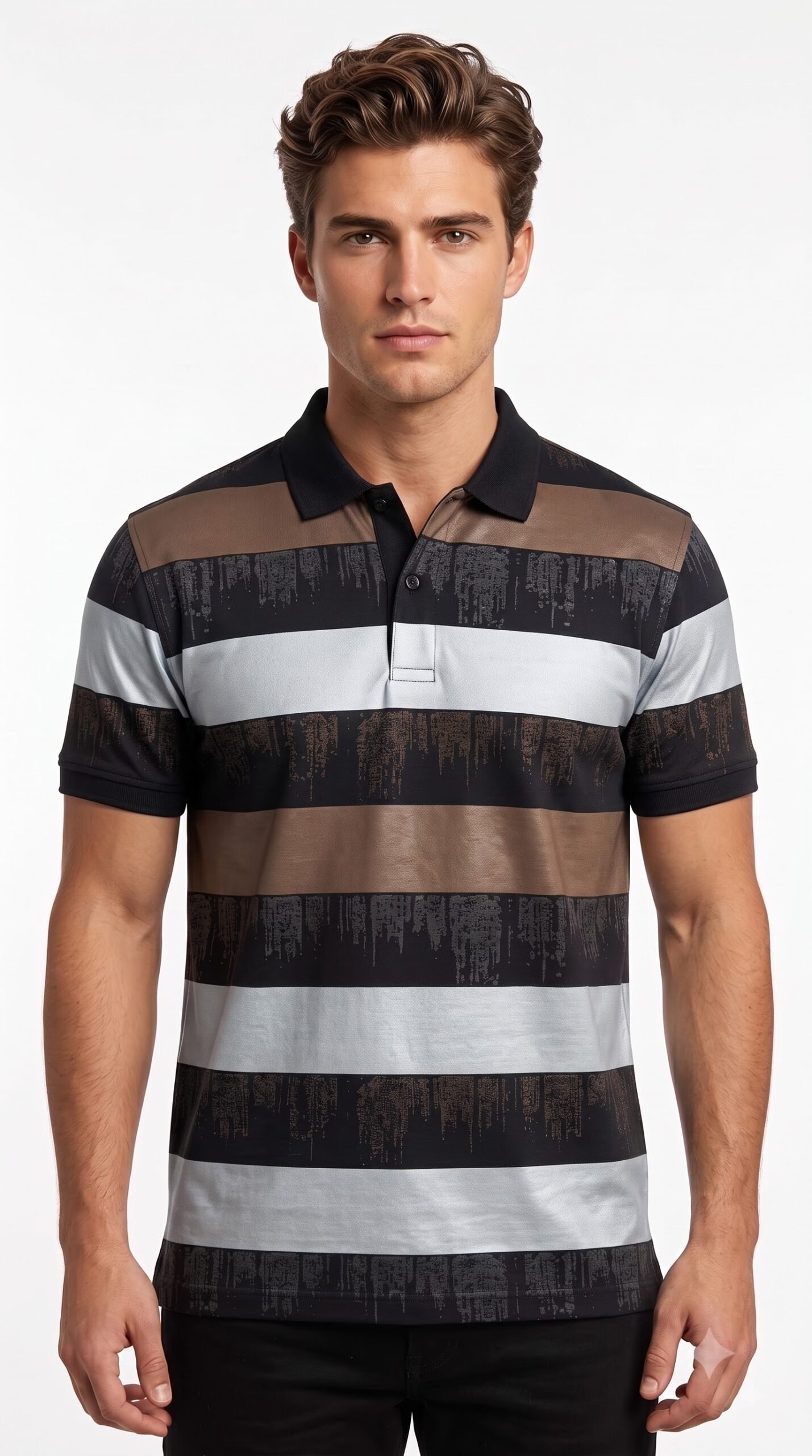 Replace_garment_color_using_chart_202608120006 Men's Multi-Color Textured Striped Polo T-Shirt - Image 1