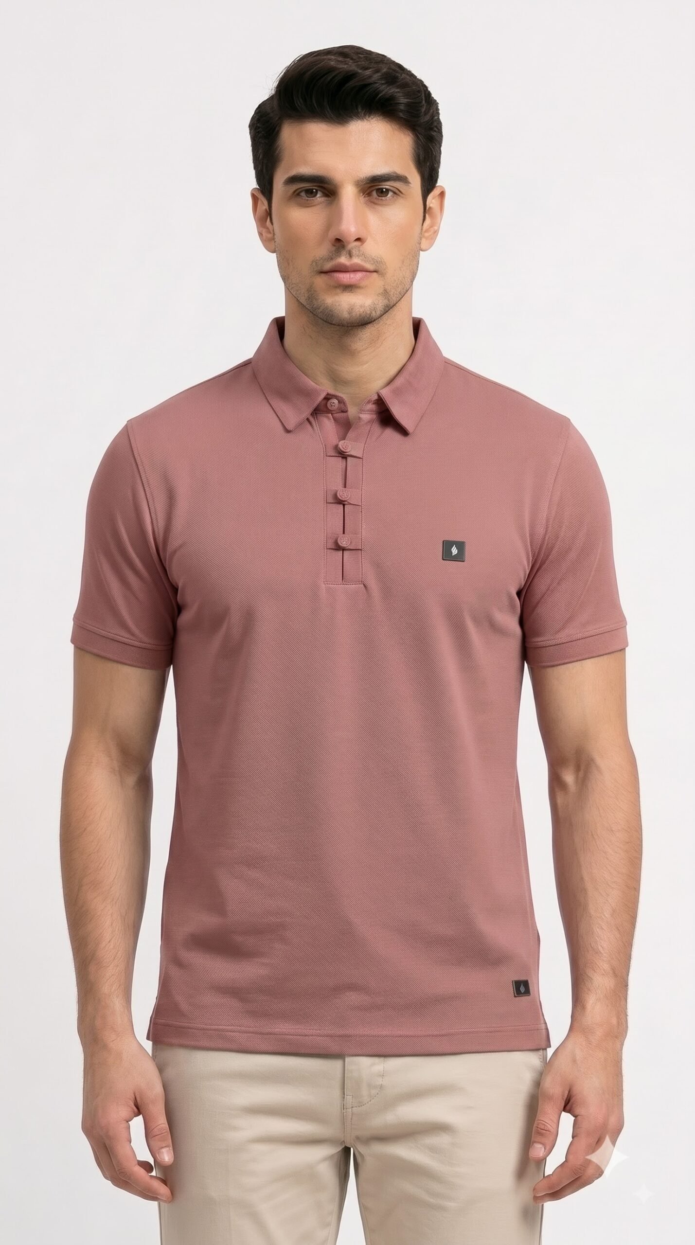 Replace_garment_color_using_chart_202608131738 Men's Cotton Regular Fit Mandarin Collar Solid Polo T-Shirt - Image 1