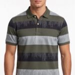 Men's Textured Striped Knit Polo T-Shirt | Half
