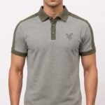 Men's Olive Green & Sage Textured Colorblock Shoulder Polo T-Shirt